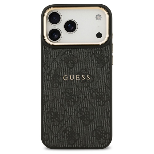 Чехол iPhone 17 Pro Max Guess PU 4G Classic metal logo Gold camera MagSafe, черный