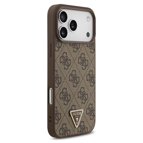 Чехол iPhone 17 Pro Max Guess PU 4G Triangle Diamond metal logo MagSafe, коричневый