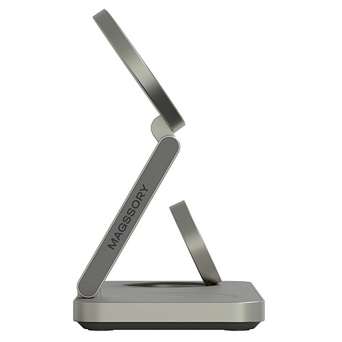 Беспроводное зарядное устройство Magssory Yoga 3в1, с MagSafe, совместимое с Qi2, титановый