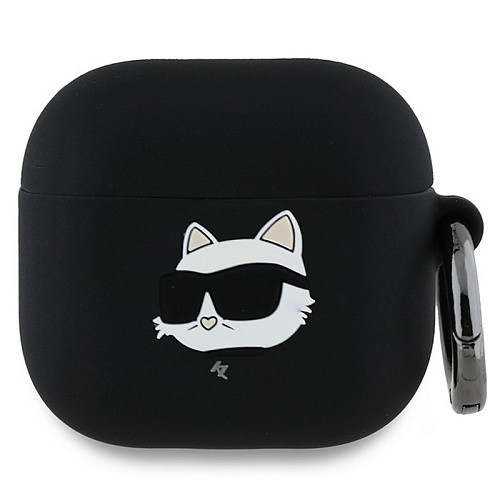 Чехол Airpods 4 Lagerfeld Silicone case with ring NFT 3D Choupette, черный