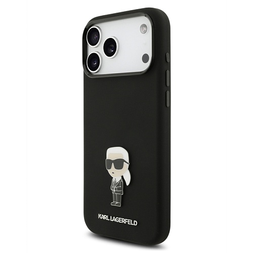 Чехол iPhone 17 Pro Max Lagerfeld Liquid silicone NFT Karl Ikonik Metal pin & Camera Hard, черный