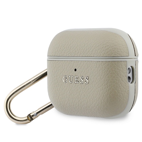 Чехол Airpods Pro 3 Guess PU Grained leather with Classic metal logo and Carabin, кремовый