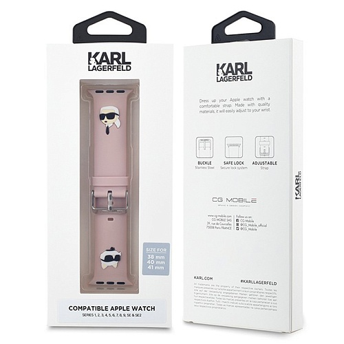 Ремешок Apple Watch 42/41/40 mm Lagerfeld 3D Rubber NFT Karl & Choupette heads, розовый