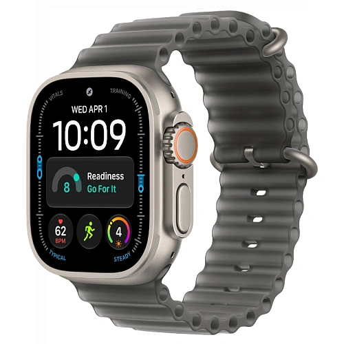 Apple Watch Ultra 4, 49 мм, корпус из натурального титана, Ocean Band полупрозрачный черный