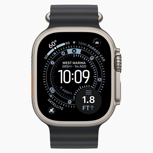 Apple Watch Ultra 3, 49 мм, Корпус Из Натурального Титана, Ocean Band черный