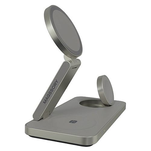 Беспроводное зарядное устройство Magssory Yoga 3в1, с MagSafe, совместимое с Qi2, титановый