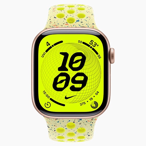 Apple Watch Series 11, 42 мм, корпус алюминий розовое золото, Nike Sport Band, желтый
