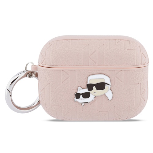 Чехол Airpods Pro 3 Lagerfeld PU Saffiano Monogram with ring NFT Metal Head Karl & Choup, розовый
