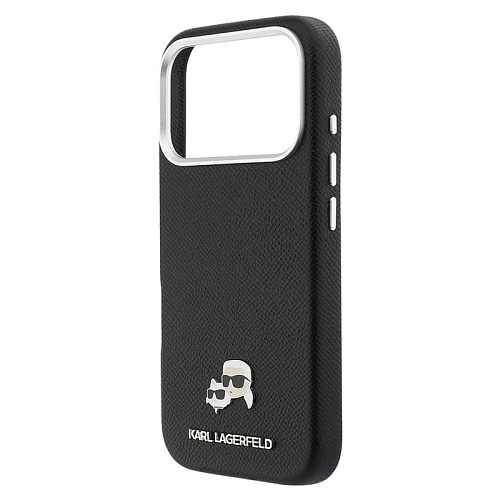Чехол iPhone 17 Pro Max Lagerfeld PU Saffiano FW NFT Karl&Choup metal&Cam MagSafe, черный