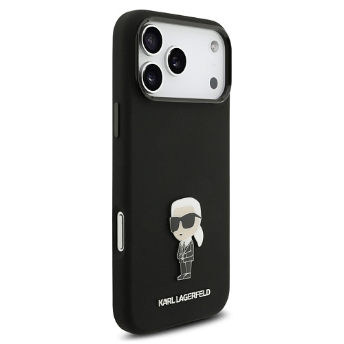 Чехол iPhone 17 Pro Max Lagerfeld Liquid silicone NFT Karl Ikonik Metal pin & Camera Hard, черный