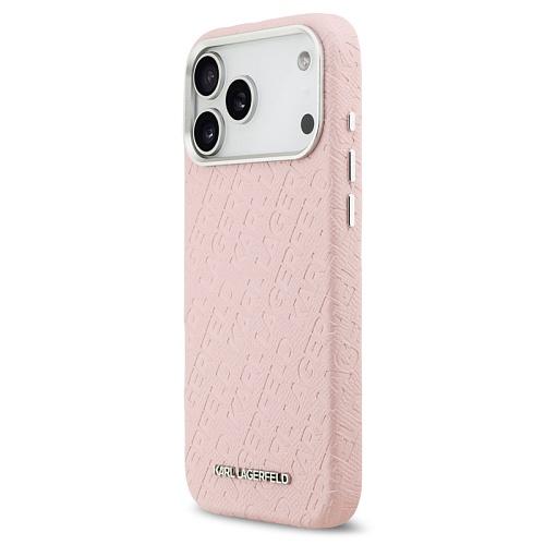 Чехол iPhone 17 Pro Max Lagerfeld PU Full Wrapped Repeated logo Metal Cam Hard, розовый