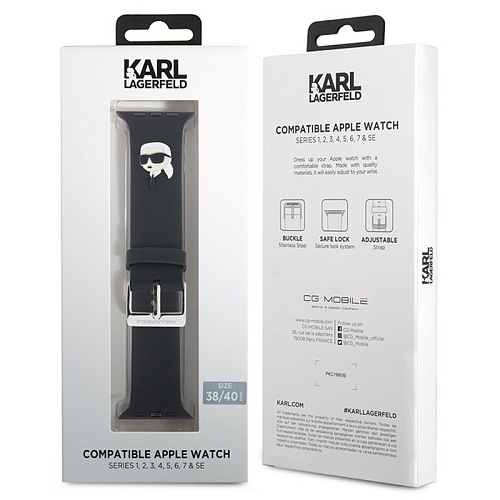 Ремешок Lagerfeld 3D Rubber NFT Karl head Для Apple Watch 42/41/40mm, черный
