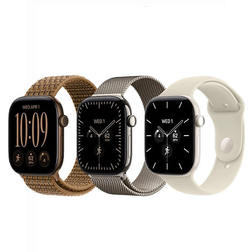Apple Watch Series 12, 46 мм, корпус из титана, сияющее золото, Titanium Milanese Loop золото 