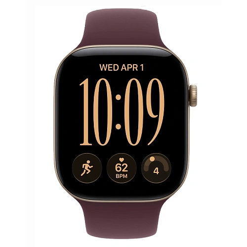 Apple Watch Series 12, 46 мм, корпус флюминий светлое золото, Sport Band бургунди