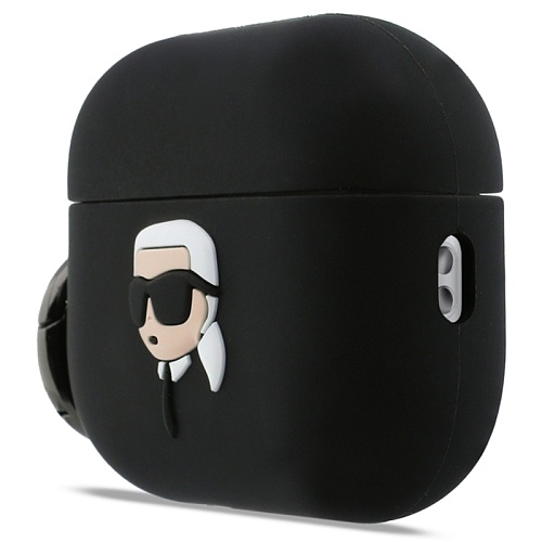 Чехол для Airpods Pro 3 Lagerfeld Silicone case with ring NFT 3D Karl, черный