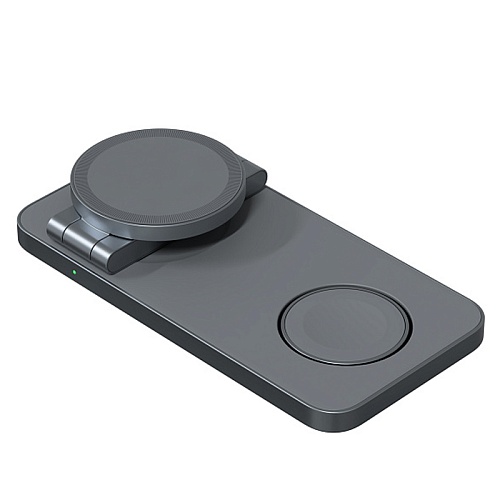 Беспроводное зарядное устройство Magssory Yoga 3в1, с MagSafe, совместимое с Qi2, темно-серый