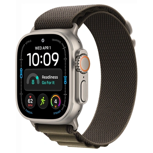 Apple Watch Ultra 4, 49 мм, корпус из натурального титана, Alpine Loop темно-оливковый