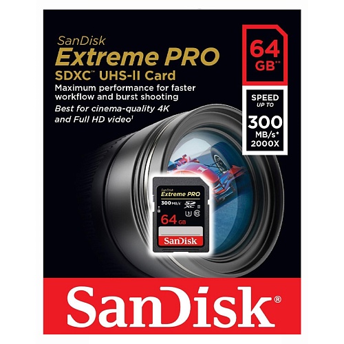 Карта памяти SanDisk SDXC Extreme Pro, 260 Мб/с, 64Гб