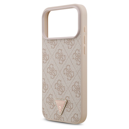 Чехол iPhone 17 Pro Max Guess PU 4G Triangle Diamond metal logo MagSafe, розовый