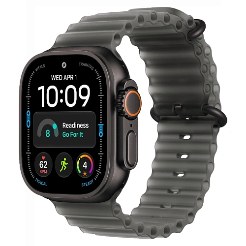 Apple Watch Ultra 4, 49 мм, корпус из титана черный, Ocean Band полупрозрачный черный