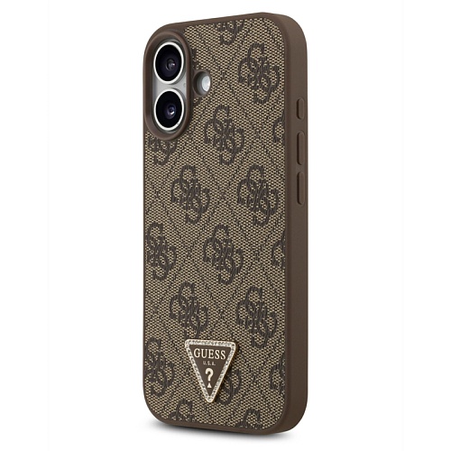 Чехол iPhone 17 Guess Triangle Diamond metal logo Hard Brown MagSafe, коричневый
