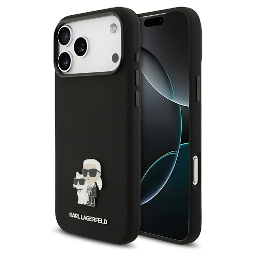 Чехол iPhone 17 Pro Max Lagerfeld Liquid silicone NFT Karl & Choup Metal, черный
