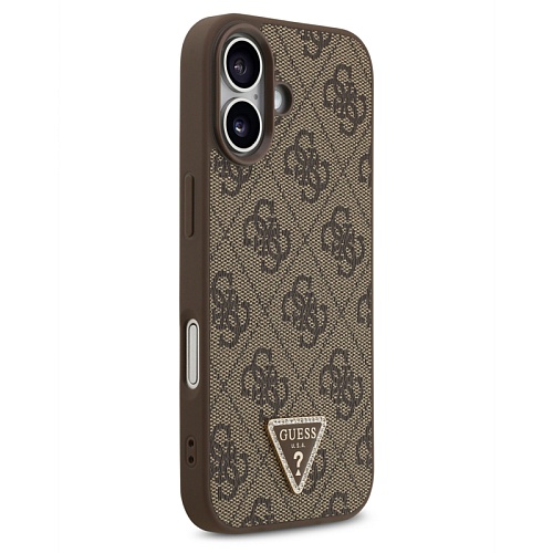 Чехол iPhone 17 Guess Triangle Diamond metal logo Hard Brown MagSafe, коричневый