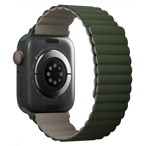 Ремешок Apple Watch 49/46/45/44mm Uniq Revix reversible Magnetic, зеленый/бежевый