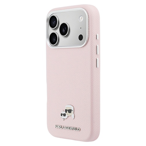 Чехол iPhone 17 Pro Max Lagerfeld PU Saffiano FW NFT Karl&Choup metal&Cam MagSafe, розовый