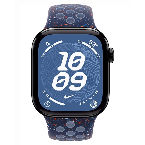 Apple Watch Series 11, 42 мм, корпус алюминий угольно-чёрный, Nike Sport Band, синий