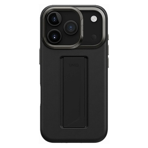 Чехол iPhone 17 Pro Max Uniq Heldro PRO Leatherette + FlexGrip & Camera stand MagSafe, черный