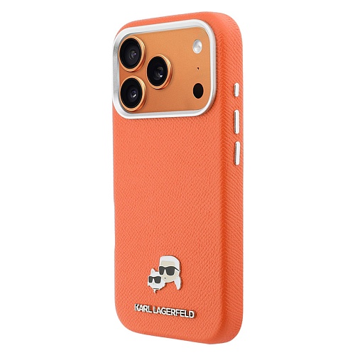 Чехол iPhone 17 Pro Max Lagerfeld PU Saffiano FW NFT Karl&Choup metal&Cam MagSafe, оранжевый