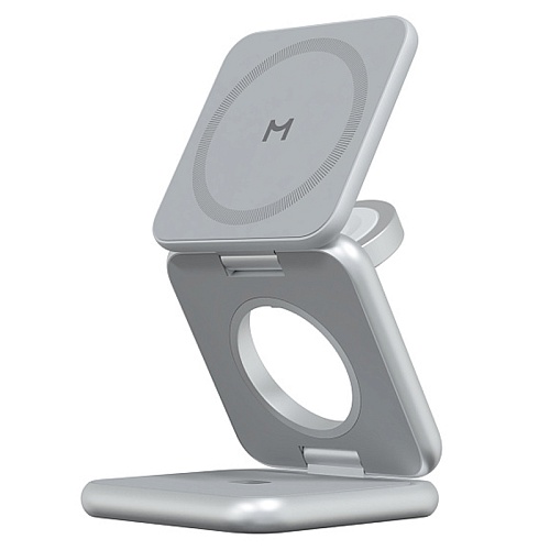 Беспроводное зарядное устройство Magssory Fold Pro 3в1, с MagSafe, совместимое с Qi2, серебристый