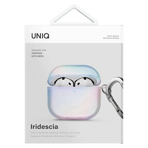 Чехол Airpods 4 Uniq Iridescia (holographic), светлый кварц