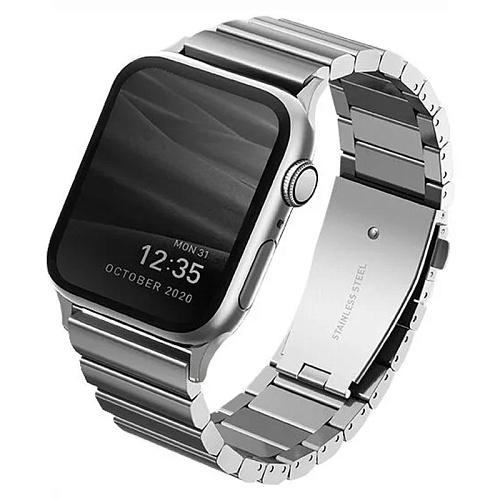 Ремешок Apple Watch 49/46/45/44mm Uniq Strova Strap Link Steel, серебристый
