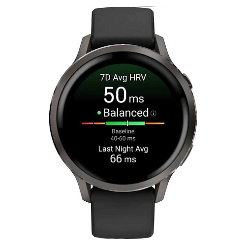 Спортивные часы Garmin Venu 4, 41 мм, корпус графитовый, силиконовый черный ремешок
