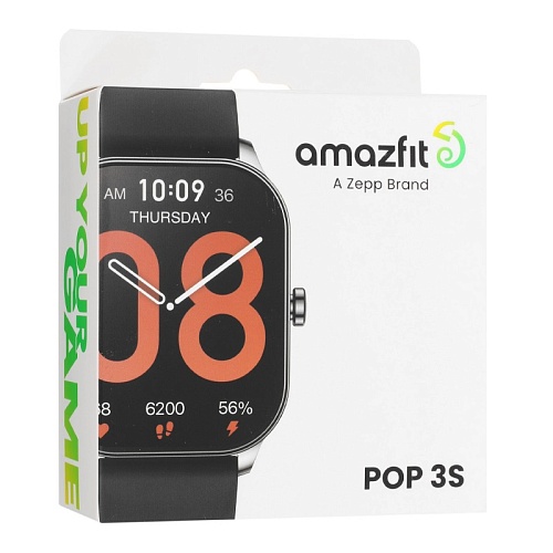 Умные Часы Xiaomi Amazfit Pop 3S, серебристый корпус, черный ремешок