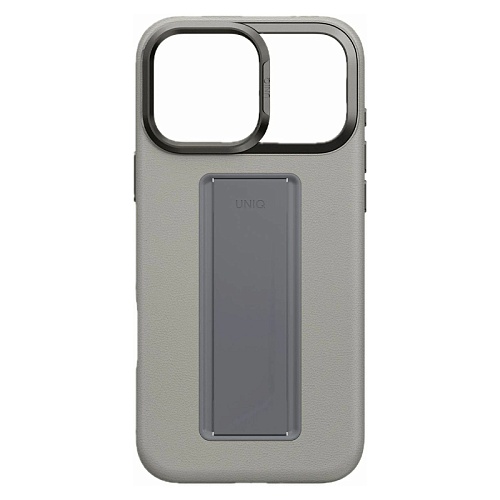 Чехол iPhone 17 Pro Max Uniq Heldro PRO Leatherette + FlexGrip & Camera stand MagSafe, серый