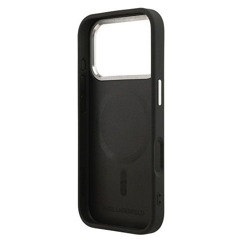 Чехол iPhone 17 Pro Max Lagerfeld PU Smooth leather RSG logo Metal camera MagSafe, черный