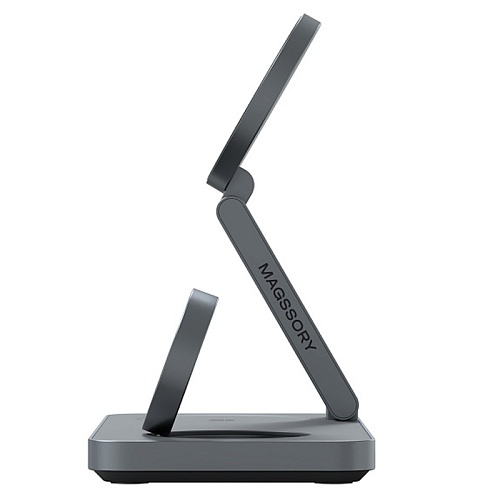 Беспроводное зарядное устройство Magssory Yoga 3в1, с MagSafe, совместимое с Qi2, темно-серый