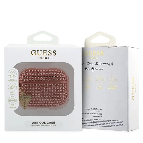 Чехол для Airpods Pro 3 Guess Diamond Rhinestone with Triangle, розовый
