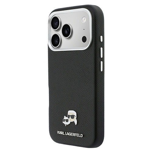Чехол iPhone 17 Pro Max Lagerfeld PU Saffiano FW NFT Karl&Choup metal&Cam MagSafe, черный