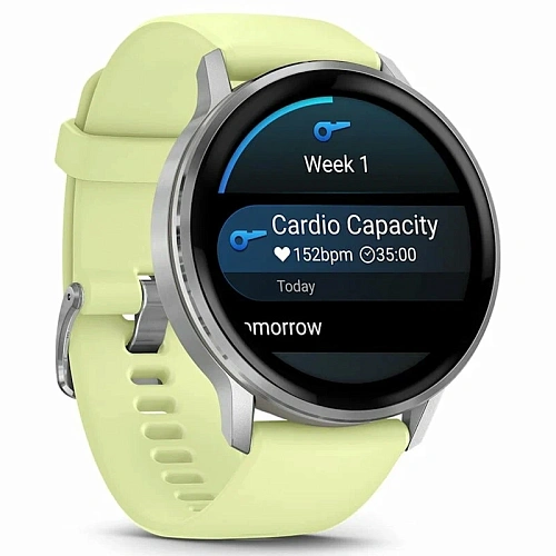 Спортивные часы Garmin Venu 4, 45 мм, корпус серебристый, силиконовый лимонный ремешок