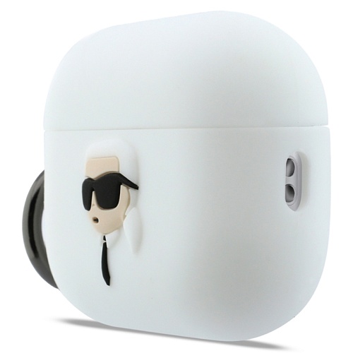 Чехол для Airpods Pro 3 Lagerfeld Silicone case with ring NFT 3D Karl, белый