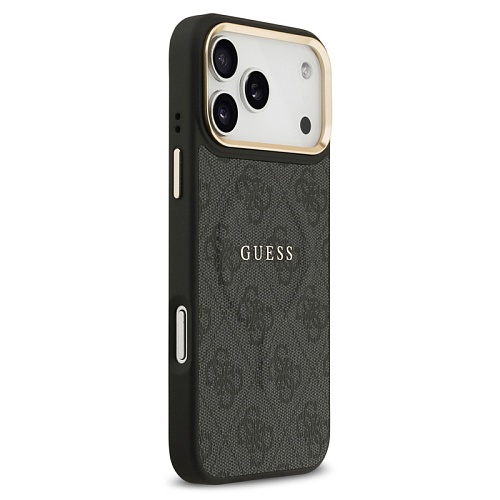 Чехол iPhone 17 Pro Max Guess PU 4G Classic metal logo Gold camera MagSafe, черный