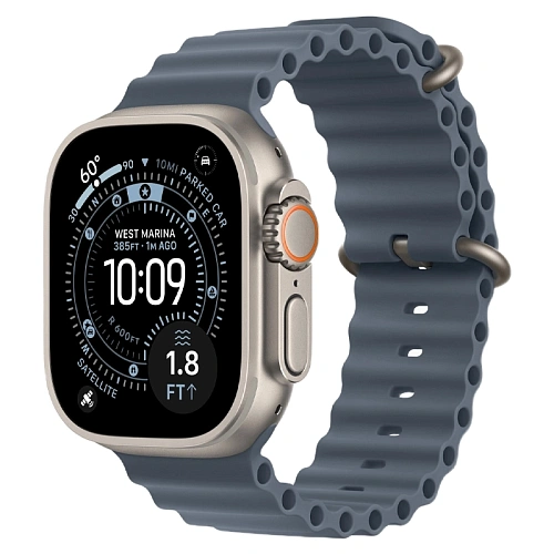Apple Watch Ultra 3, 49 мм, корпус из натурального титана, Ocean Band синий