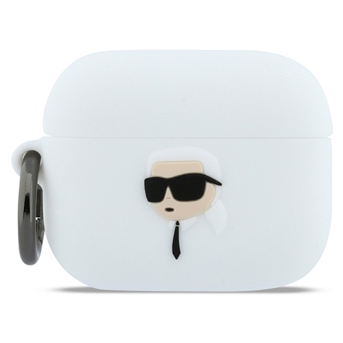 Чехол для Airpods Pro 3 Lagerfeld Silicone case with ring NFT 3D Karl, белый