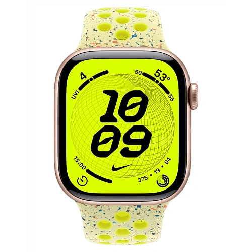 Apple Watch Series 11, 42 мм, корпус алюминий розовое золото, Nike Sport Band, желтый