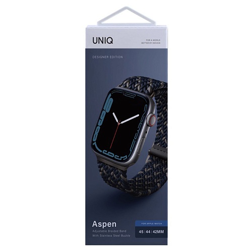 Ремешок Apple Watch 46/45/44 mm Uniq ASPEN Design strap Braided Pebble, синий