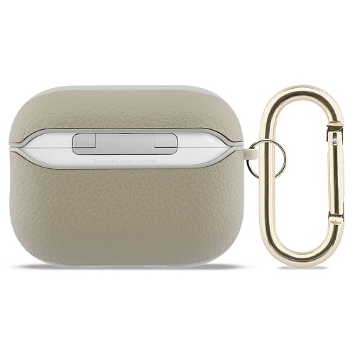 Чехол Airpods Pro 3 Guess PU Grained leather with Classic metal logo and Carabin, кремовый